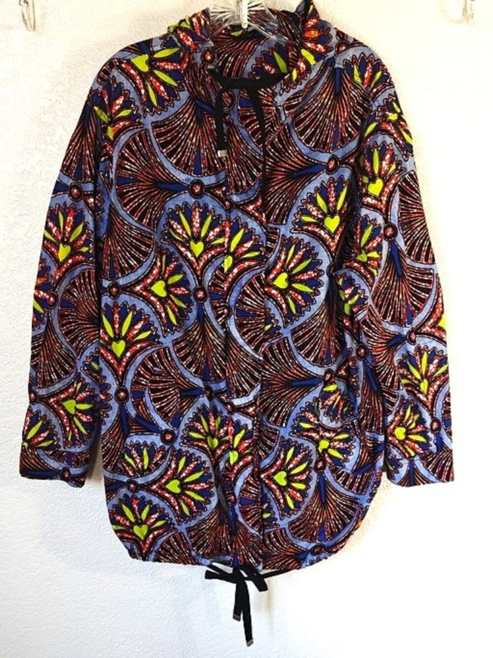 Rare Topshop Size 6 Hoodie Jacket Cotton African Wax Print Fabric Side Pockets
